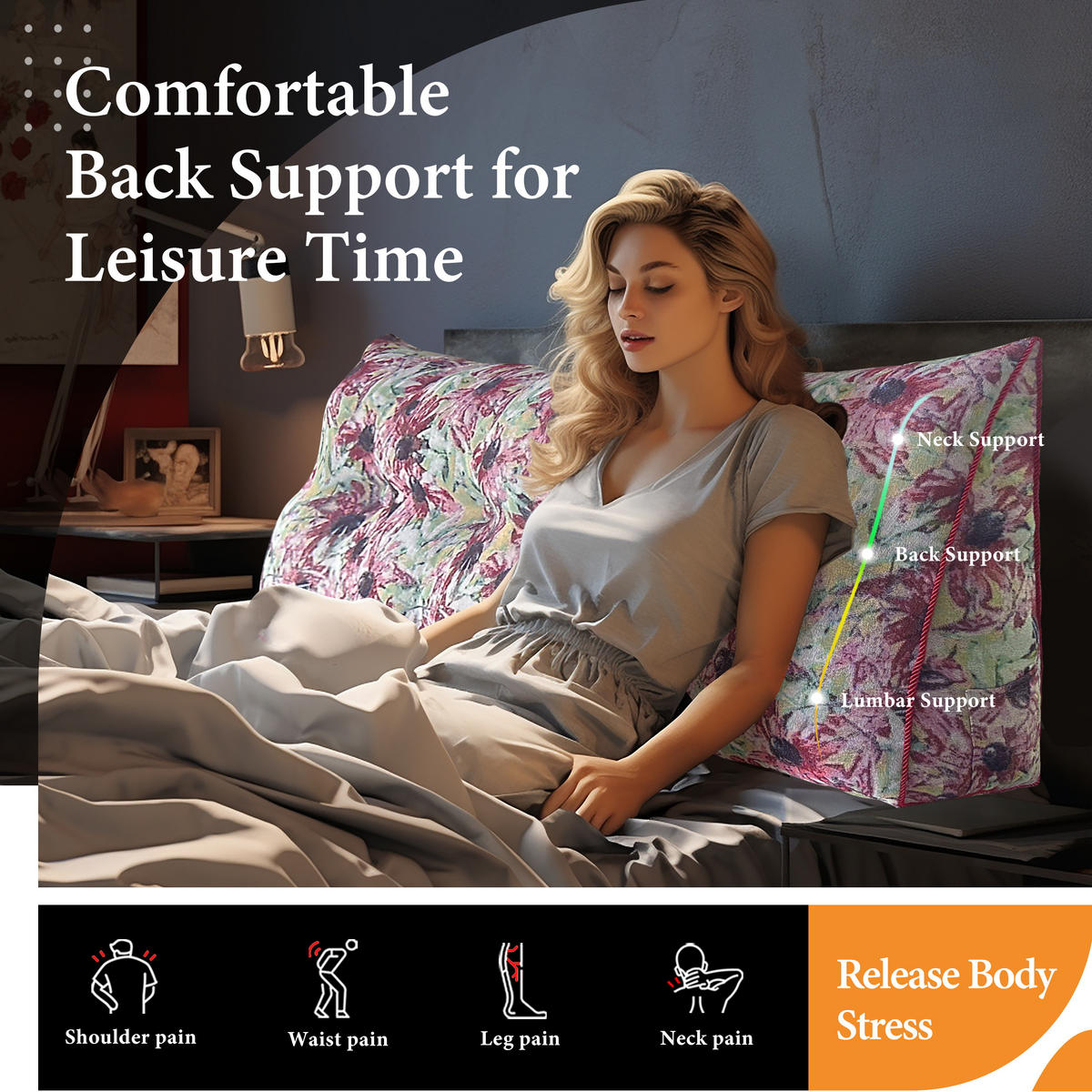 KEILKISSEN Ergonomisches Rosa Blumen 180cm - Pink, Textil (20/180cm) - Vercart