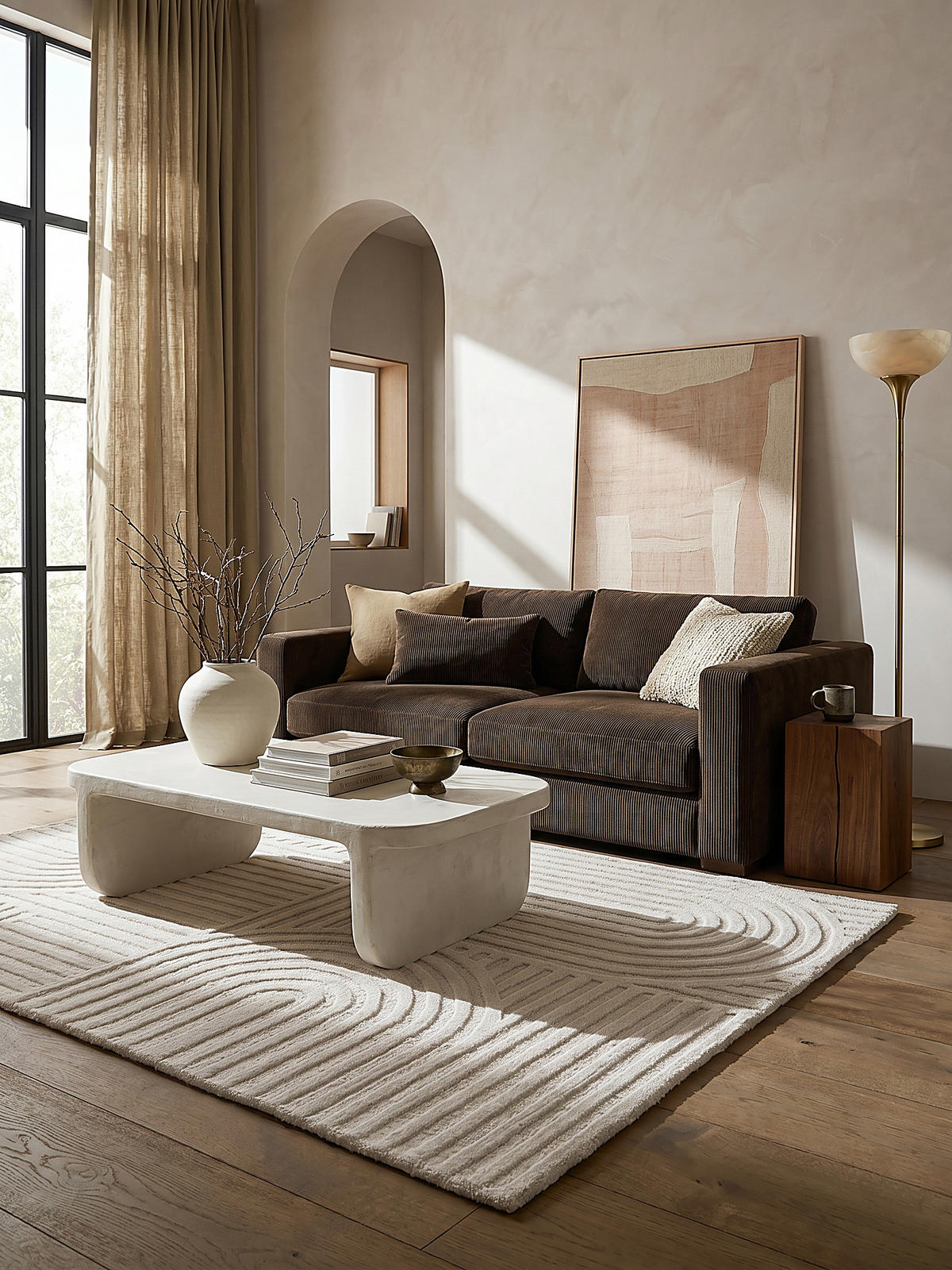 TEPPICH aus Wolle LEVEN in Elfenbein, geometrisch, 120 x 170 cm - Champagner, Textil (120/170cm) - KADIMA DESIGN