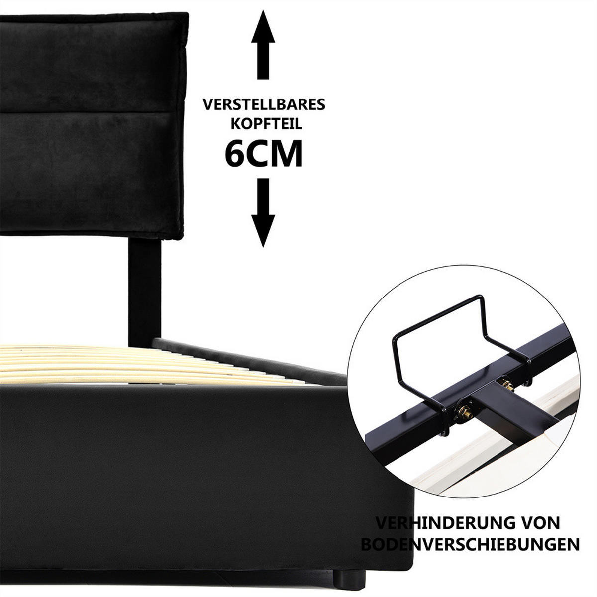 POLSTERBETT 140/200 cm in Schwarz - Schwarz, Holz/Textil (140/200cm) - KOMHTOM