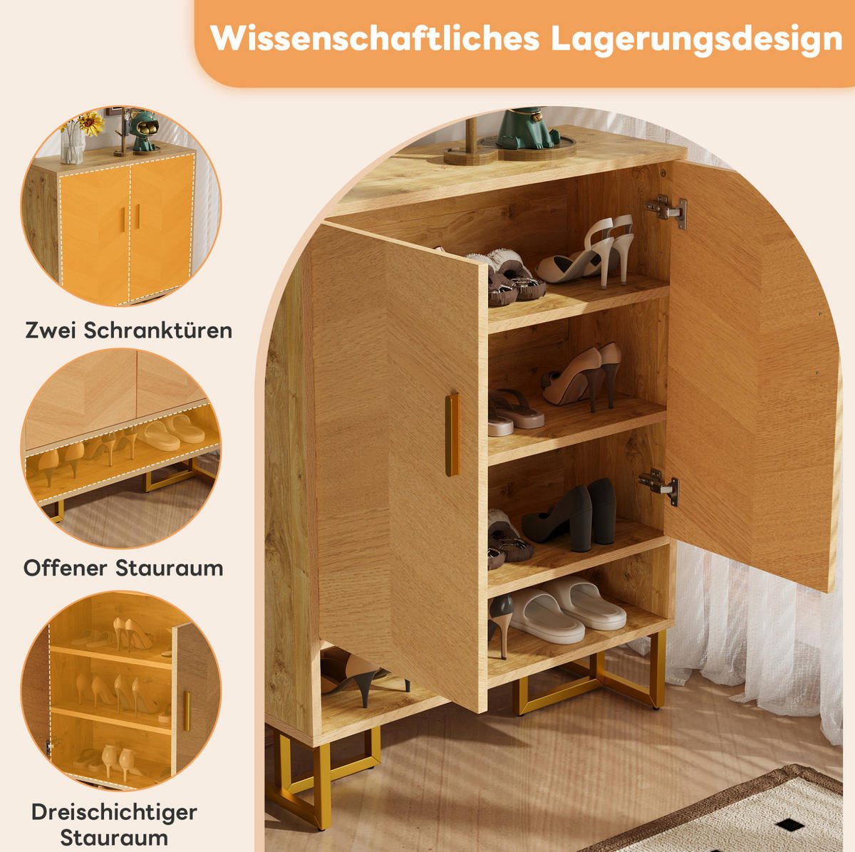 SCHUHSCHRANK 80/38/100 cm natur aus MDF mit Soft-Close - Naturfarben, Holzwerkstoff (80/100/38cm) - OKWISH