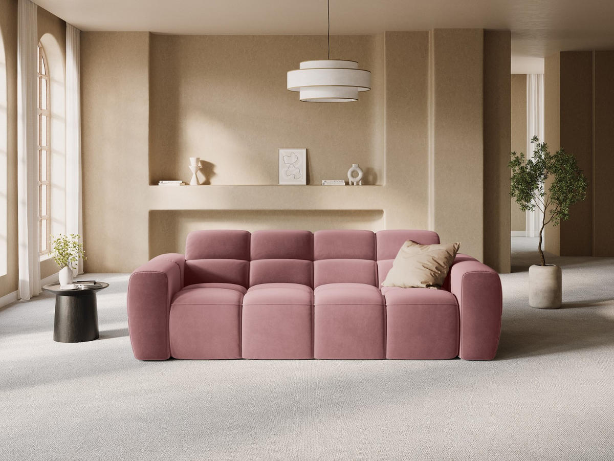SOFA Lisa aus Samt lachs 3 Sitzplätze - Dunkelrosa, Textil (101/77/216cm) - Micadoni