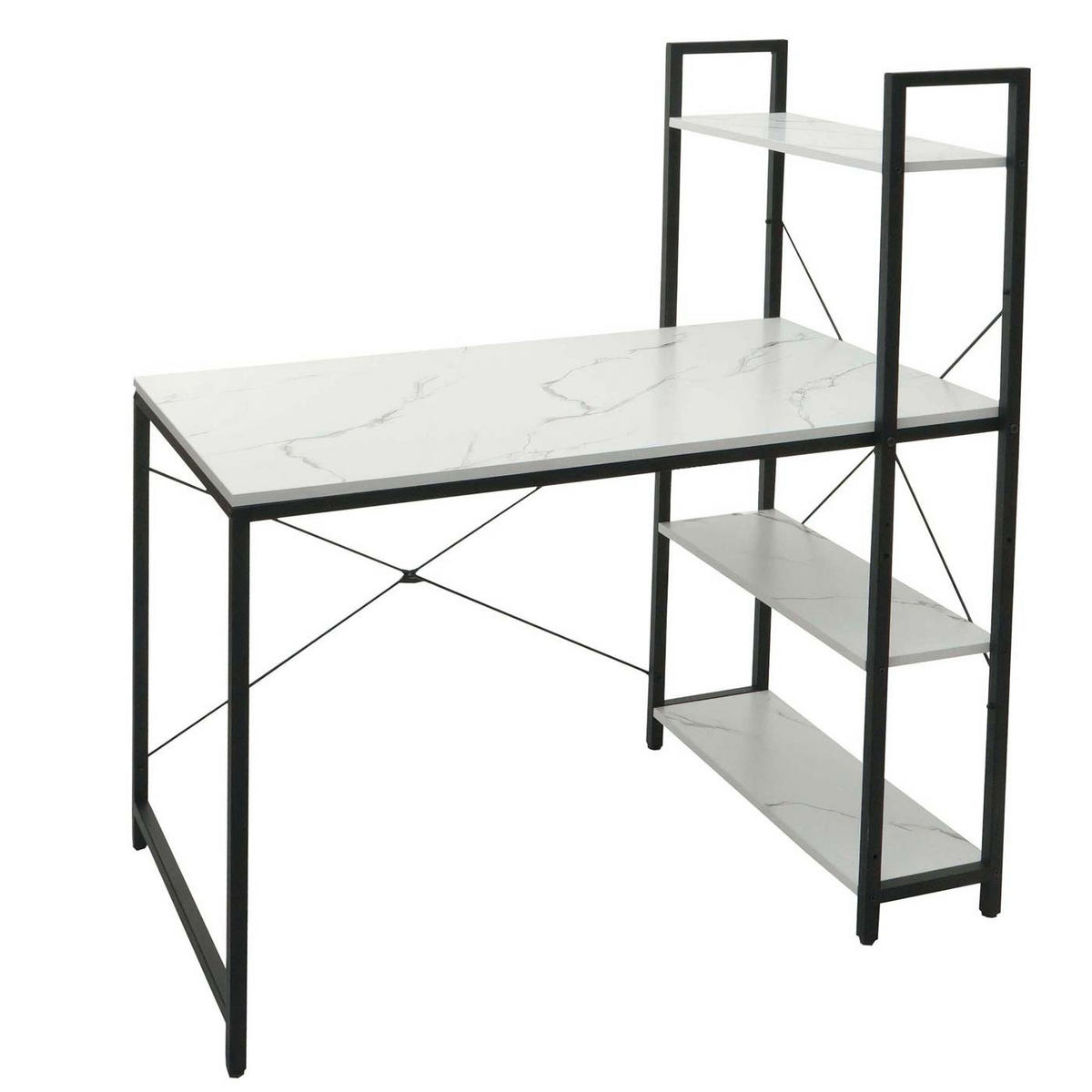 SCHREIBTISCH mit Regal HxBxT 120x100x60cm Metall MDF Marmor-Optik Weiß - Weiß, Holzwerkstoff (60/100/120cm) - PROREGAL