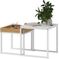 COUCHTISCH-SET 45/45/45 cm & 40/40/40 cm ineinanderschiebbar mit abnehmbarem Tablett und Stahlgestell, Weiß - Weiß, Metall (45/45/45cm) - Redom