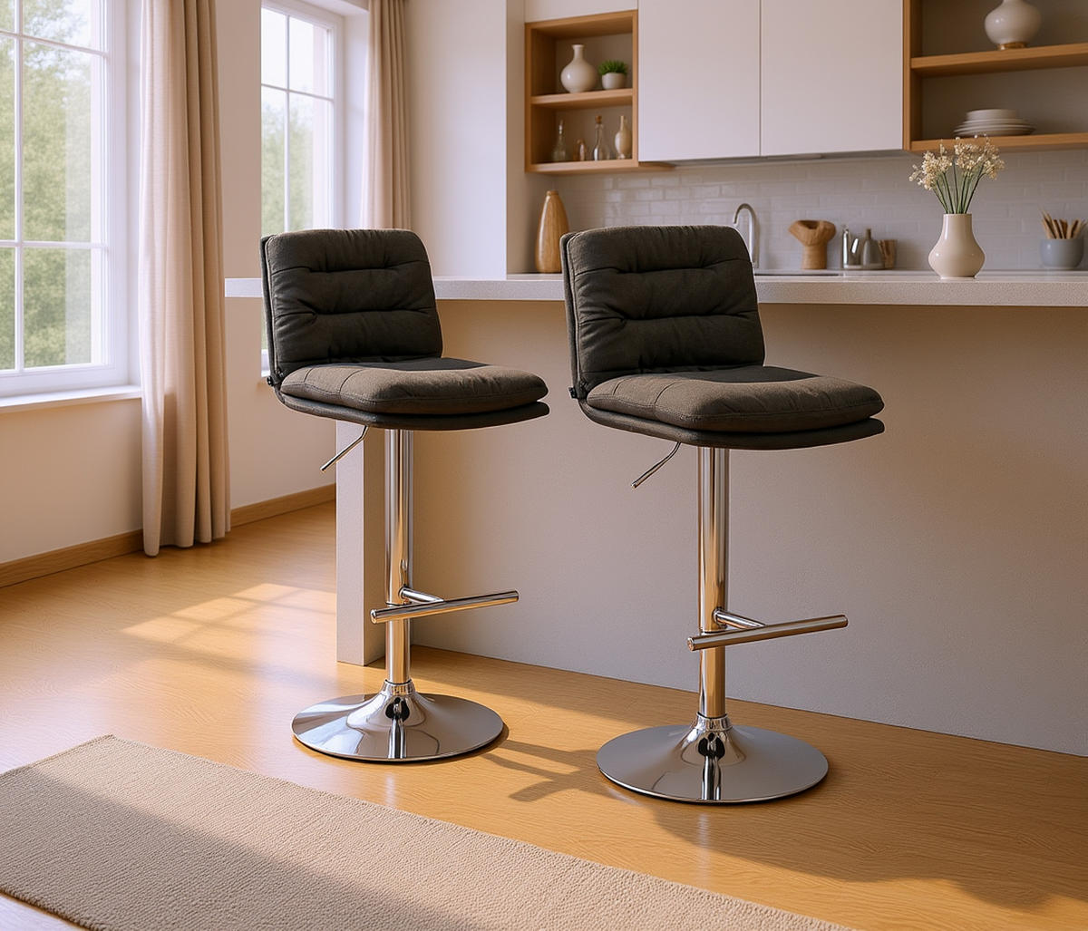 BARHOCKER 2er Set Diamant Stoff chrom dunkelgrau - Chromfarben/Dunkelgrau, Textil/Metall (42/116/56cm) - TPFLiving