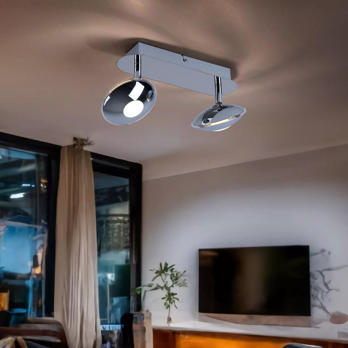 LED DECKENLEUCHTE Chrom Silber satiniert 2 flammig - Silberfarben, Metall (25/11/15cm) - Globo Lighting