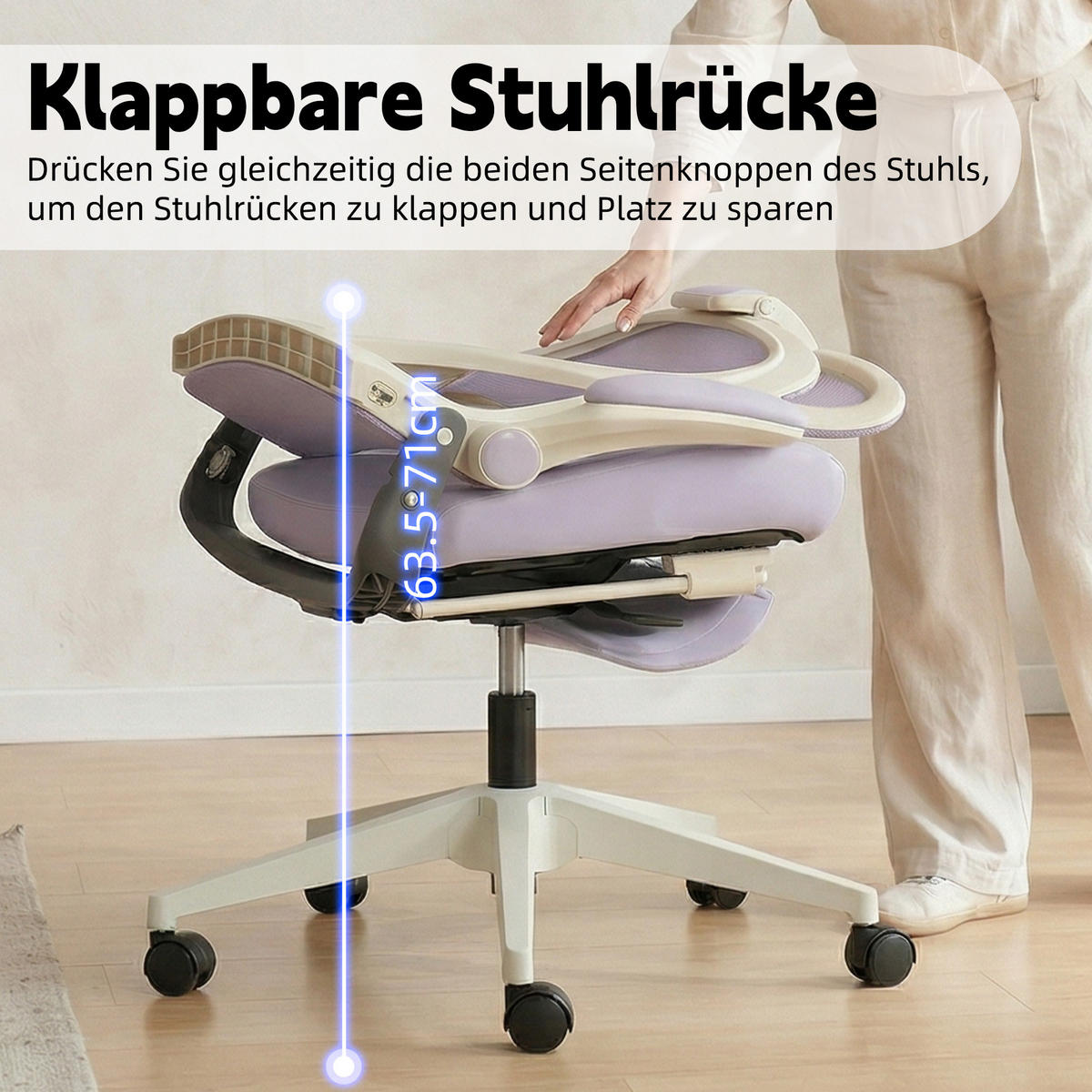 DREHSTUHL DE-40943 mit klappbarer Rückenlehne und 3D-Kopfstütze Violett - Lila, Metall (62/129/48.5cm) - ComfortXL