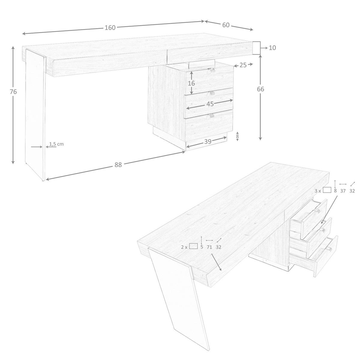 SCHREIBTISCH Schreibtisch Nussbaum und abgedunkelter polierter Stahl 160/60/76 cm - Edelstahlfarben/Walnussfarben, Holz (60/160/76cm) - ANGEL CERDA