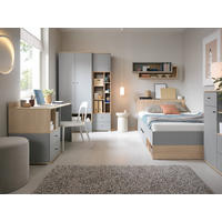 JUGENDZIMMER Oriel Set A mit Bett 120 x 200 - 5-tlg. - Eichefarben/Schwarz, Holzwerkstoff/Metall (80/195/50cm) - QMM TraumMöbel