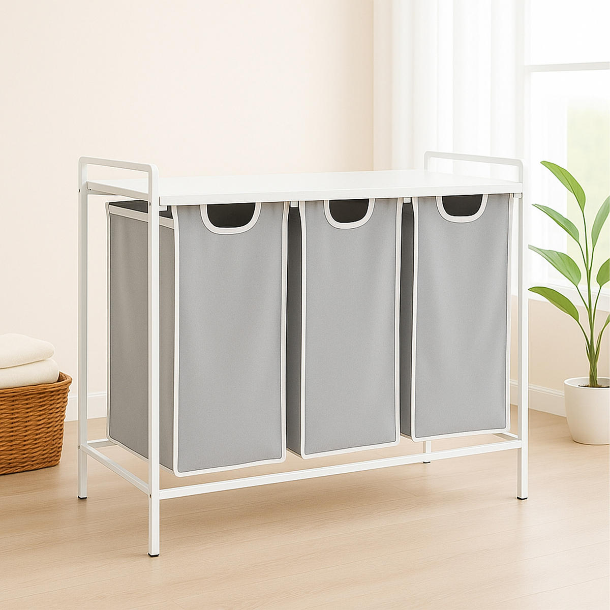 WÄSCHESAMMLER - Multicolor, Holzwerkstoff/Textil (92.5/72/33cm) - Relaxdays