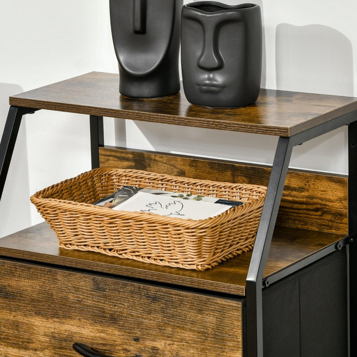 KOMMODE DE-38024 3 Stoffschubladen mit Stahlgestell Rustikal-Braun - Braun, Holzwerkstoff (44/92/29cm) - ComfortXL