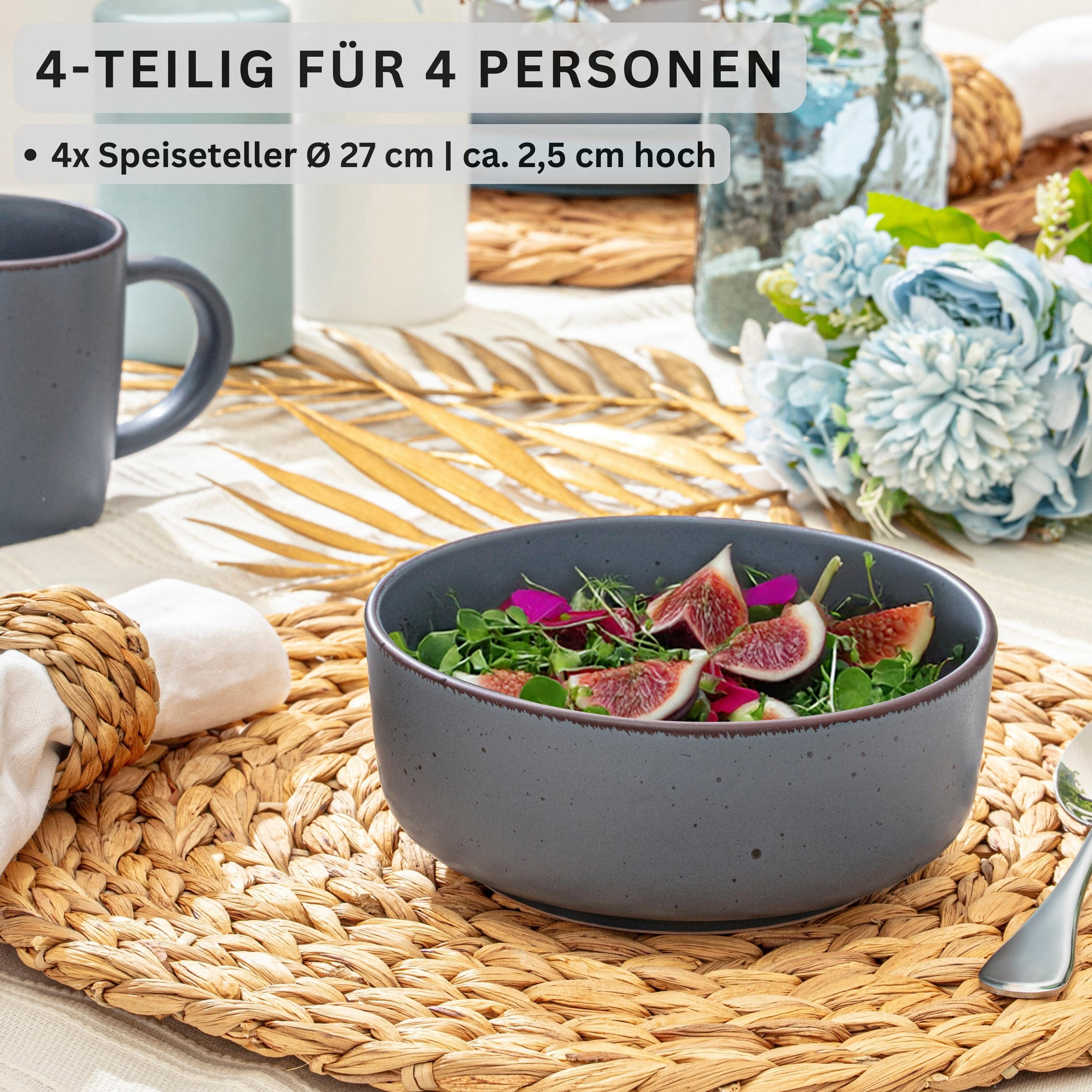 SCHALEN BOMBAY GRAPHIT - 4 teilig aus Steingut - Grau, Stein (16.5/16.5/6.5cm) - Sänger