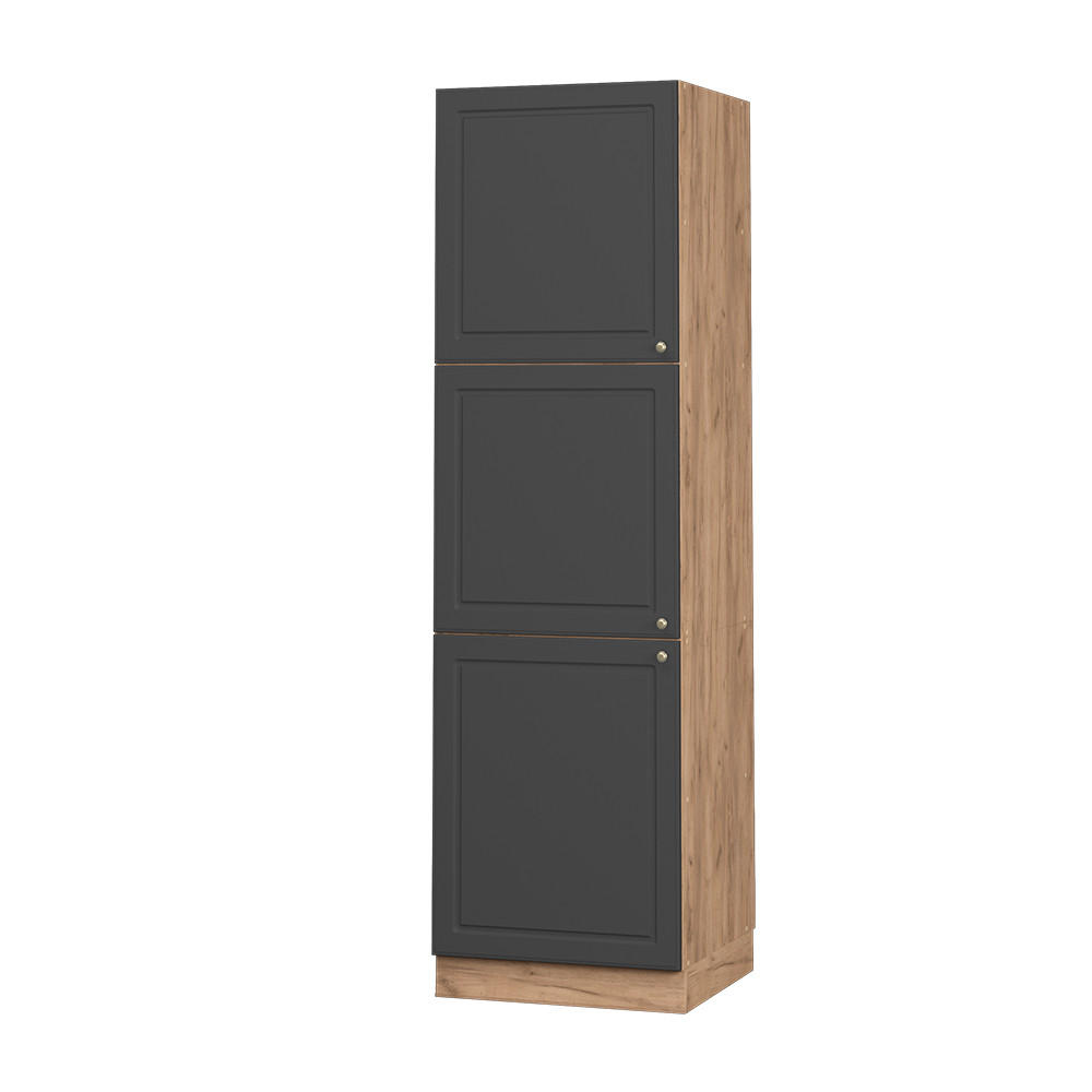 HERDUMBAUSCHRANK Fame-Line Anthrazit-Gold 60 cm - Dunkelgrau/Eichefarben, Holzwerkstoff (60/206.8/58cm) - Vicco
