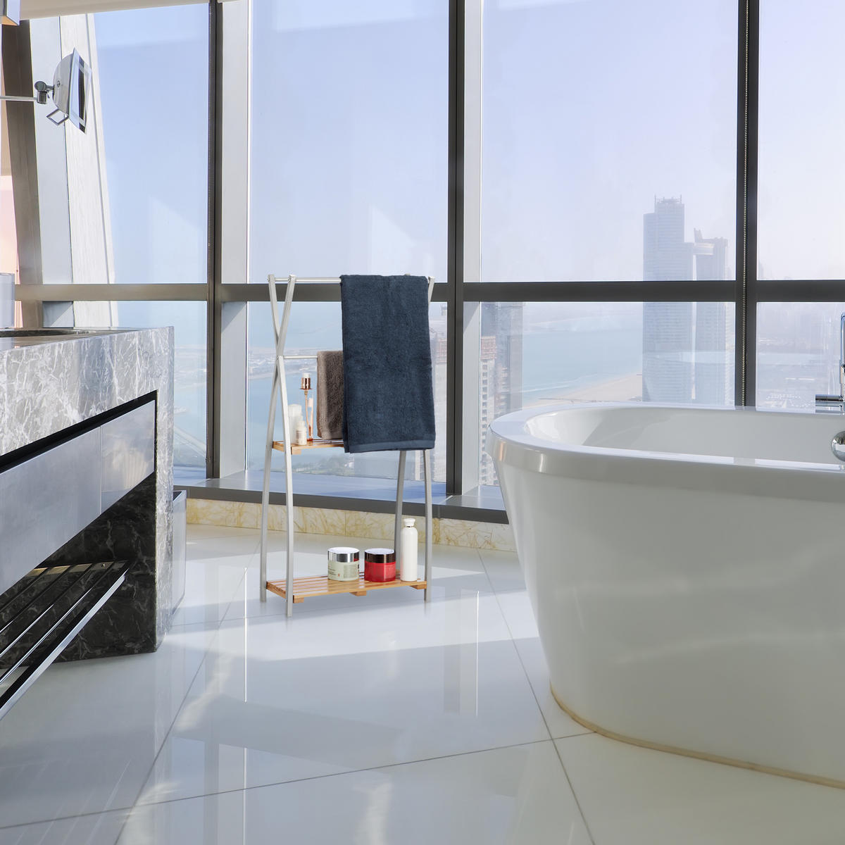 HANDTUCHHALTER - Silberfarben, Holz/Metall (46/93/20cm) - Relaxdays