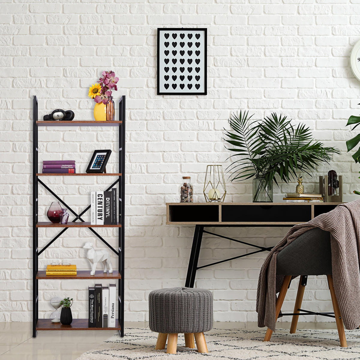 BÜCHERREGAL - Braun, Holzwerkstoff/Metall (60/158.5/30cm) - Relaxdays