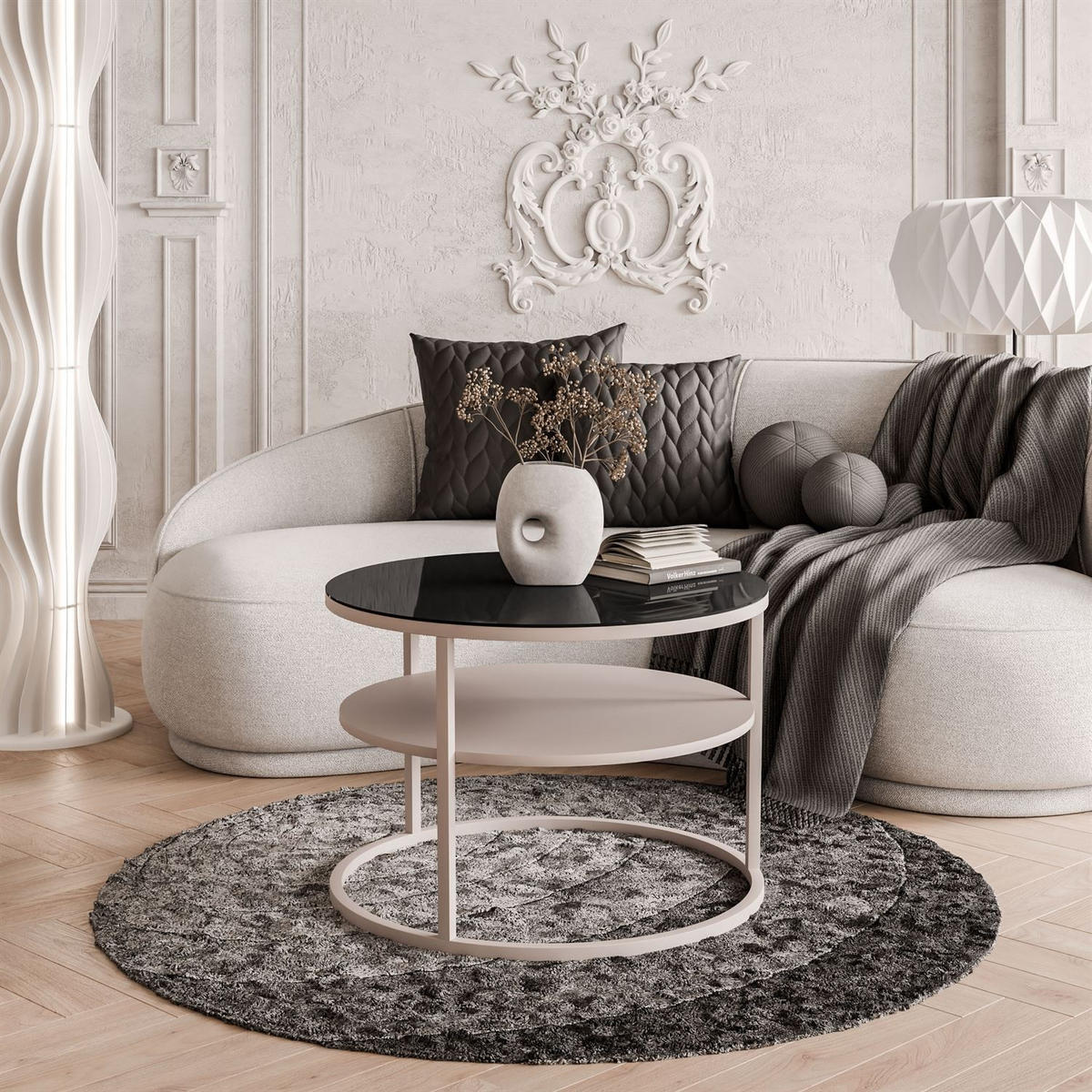 COUCHTISCH CIRI GLASS KASCHMIR mit Ablage Platte aus schwarzem Glas - Schwarz, Glas (70/70/47cm) - Lookway