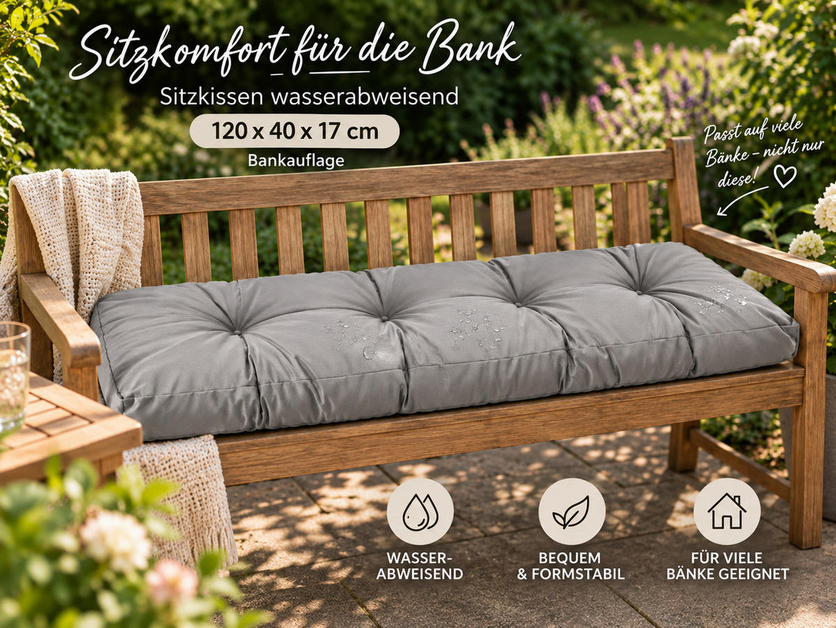 BANKAUFLAGE Sitzkissen Anthrazit 120x40 cm Outdoor Indoor - Anthrazit, Textil (120/40/17cm) - TiborTex