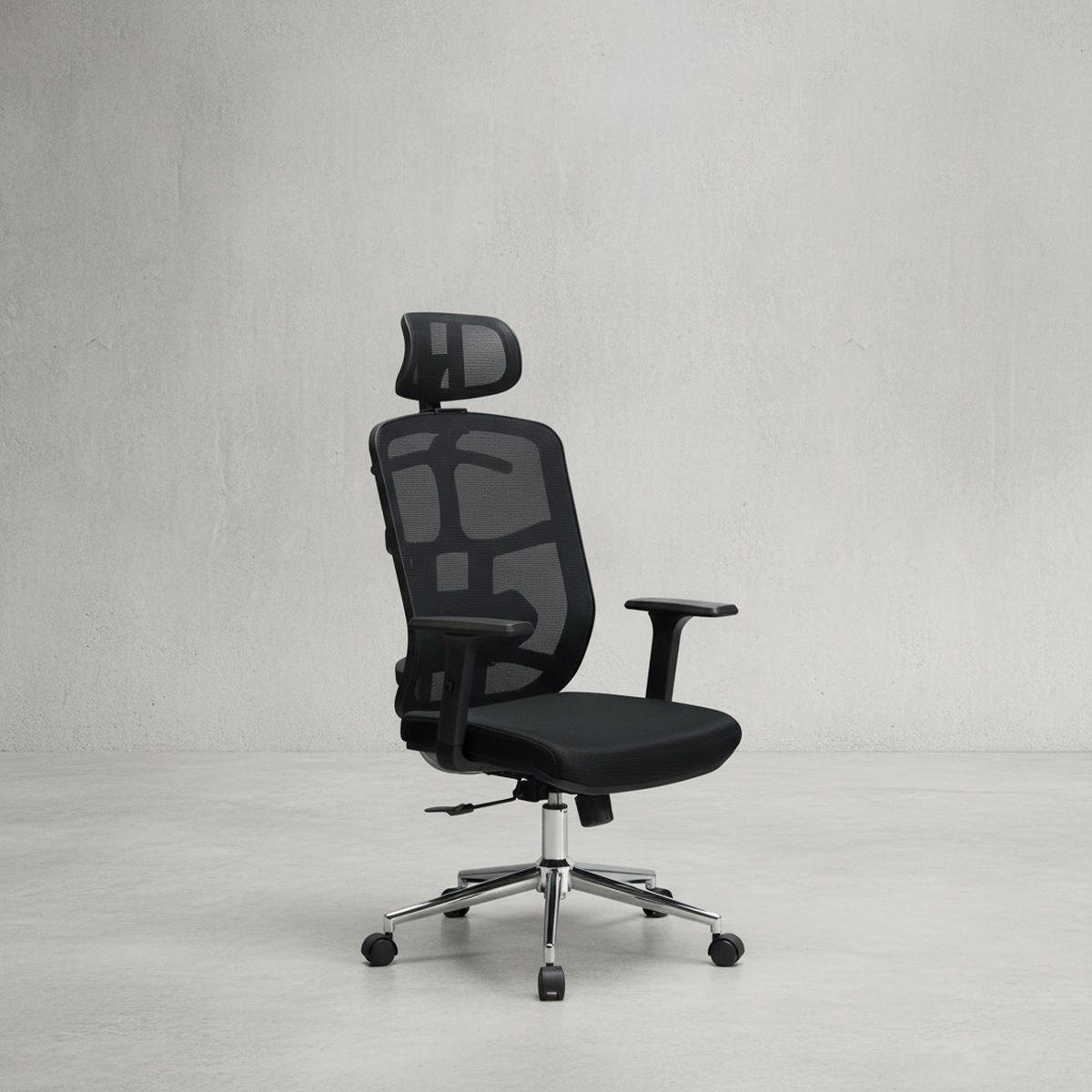 BÜRODREHSTUHL Schwarz Mesh mit Synchronmechanik, 3D-Armlehnen und Aluminiumfuß ALTAI - Silberfarben/Schwarz, Kunststoff/Textil (68/130/68cm) - KADIMA DESIGN