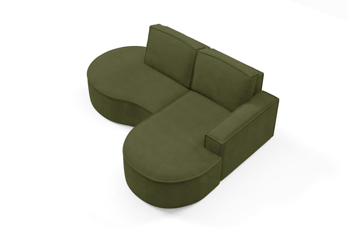 ECKSOFA Flow Grün, mit Kissen in Curio Stoff, rechte seite - Grün, Holzwerkstoff/Textil (210/157cm) - Bettso
