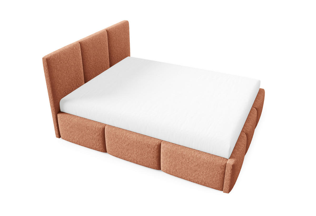 POLSTERBETT VALERIO mit Bettkasten, Bett 180x200,Doppelbett,Lattenrost,Boxspringbett-Optik,ohne Matratze,Schlafzimmer-Fuchsrot - Orange, Holz (180/200cm) - Furnistar