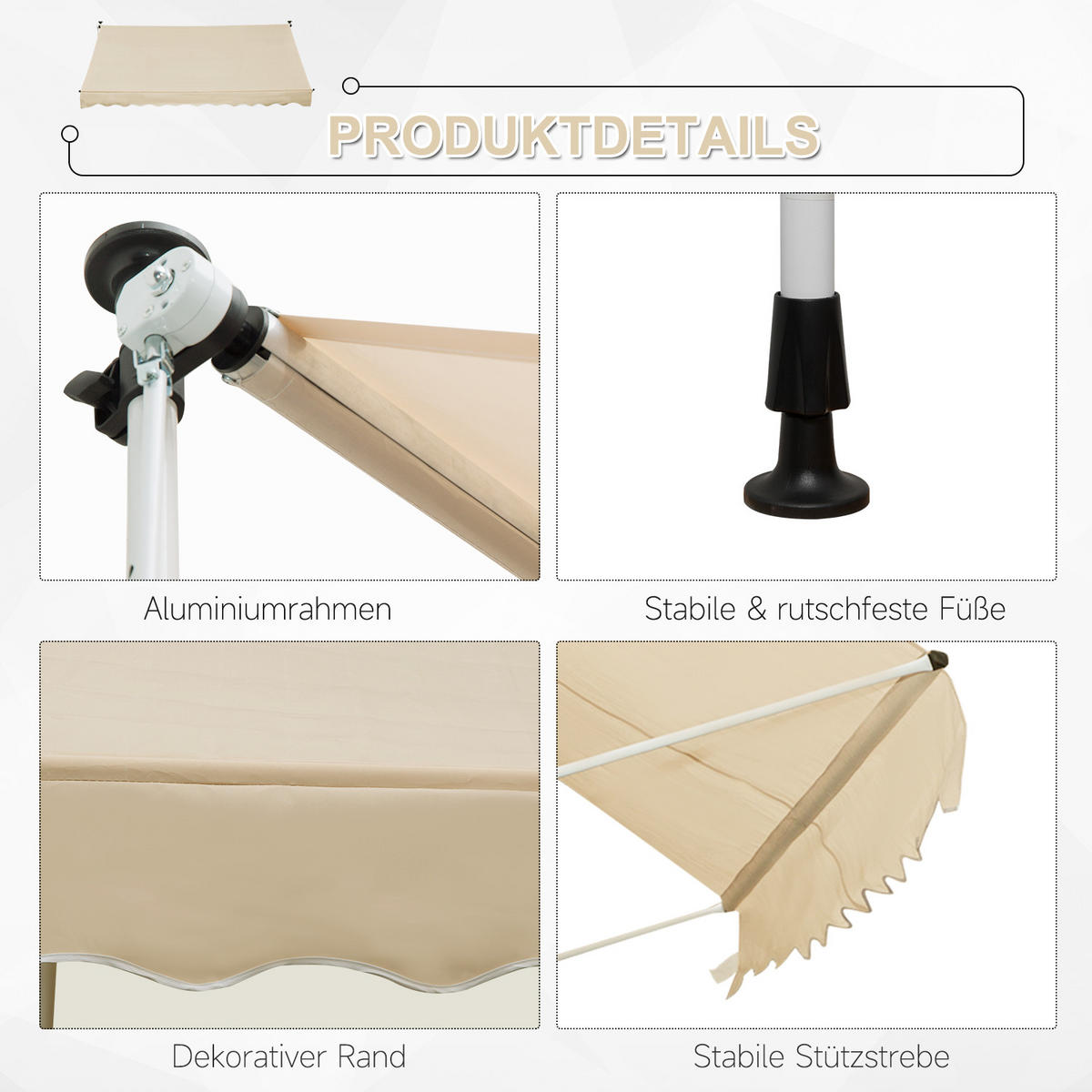 MARKISE, Blau+Weiß, Aluminium, Stahl, Polyester - Beige, Metall (150/280/300cm) - Outsunny