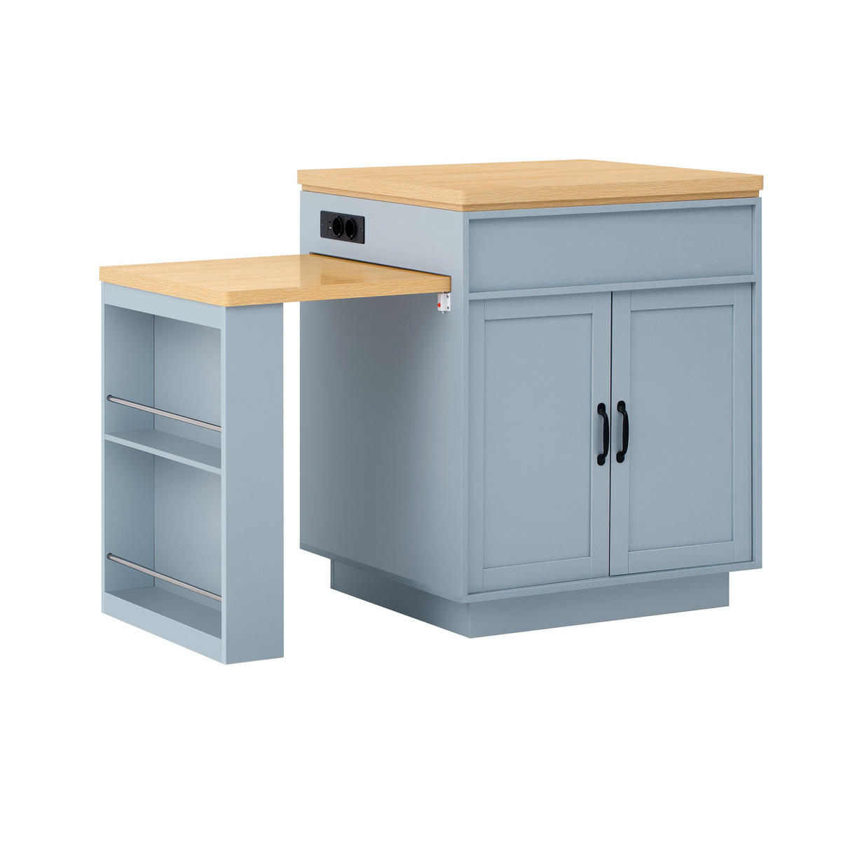 KÜCHENINSEL 125,5/71/93 cm blau aus MDF mit Auszug Rollen LED USB Type-C - Hellblau, Holzwerkstoff (125.5/93/71cm) - OKWISH