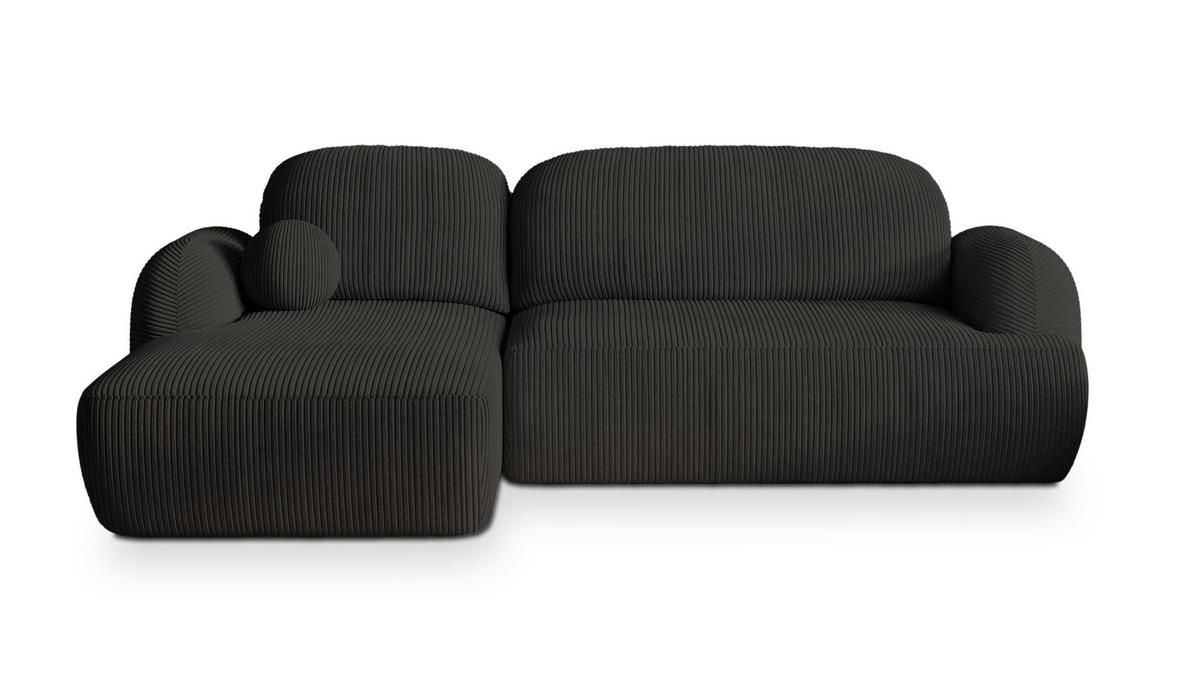 ECKSOFA MODENZA P L-S Schwarz Kordstoff mit Schlaffunktion - Schwarz, Holz (266/148cm) - MASSENO