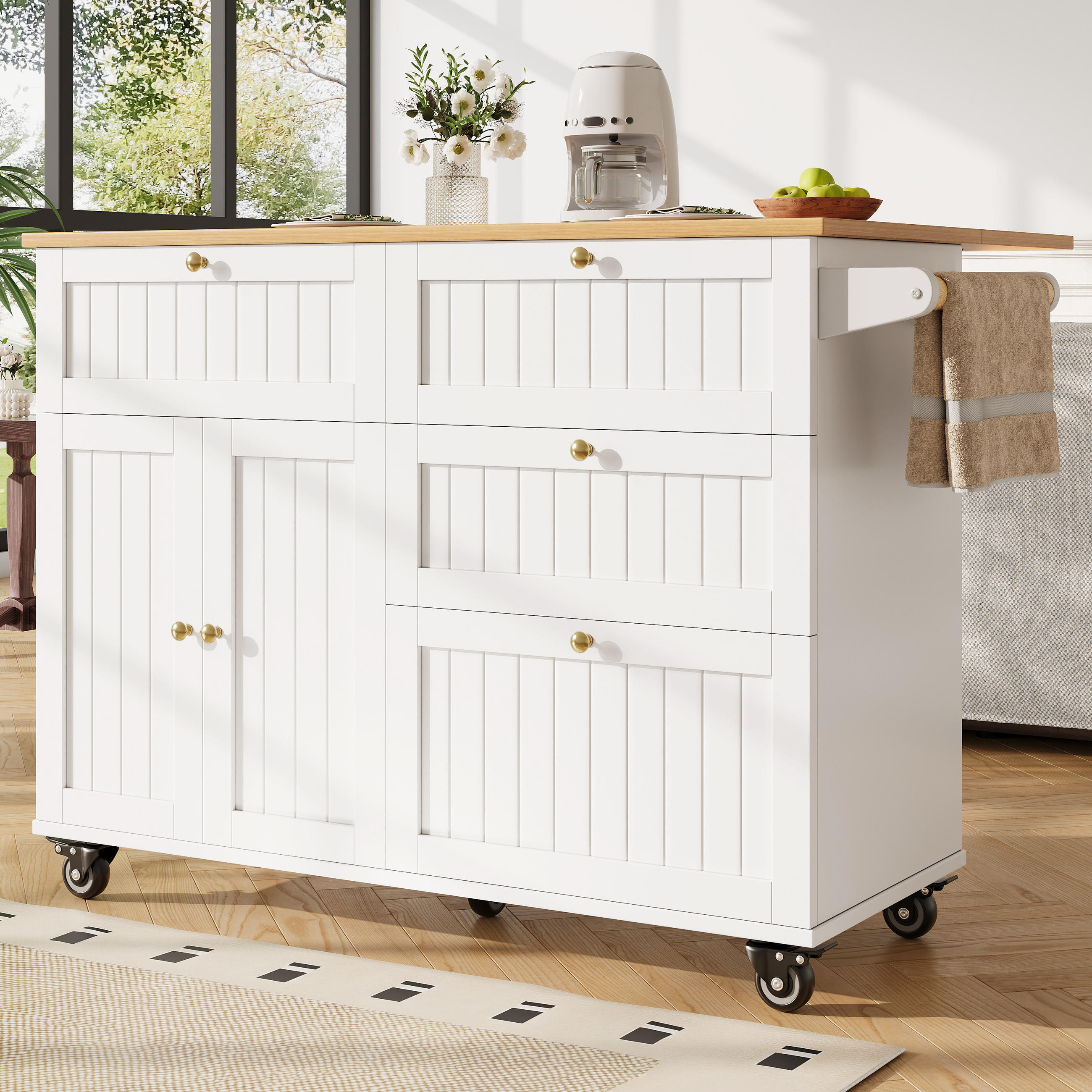 KÜCHENINSEL Weiß 133/70/88 cm - Weiß, Holzwerkstoff/Metall (70/88/133cm) - Urban Meuble