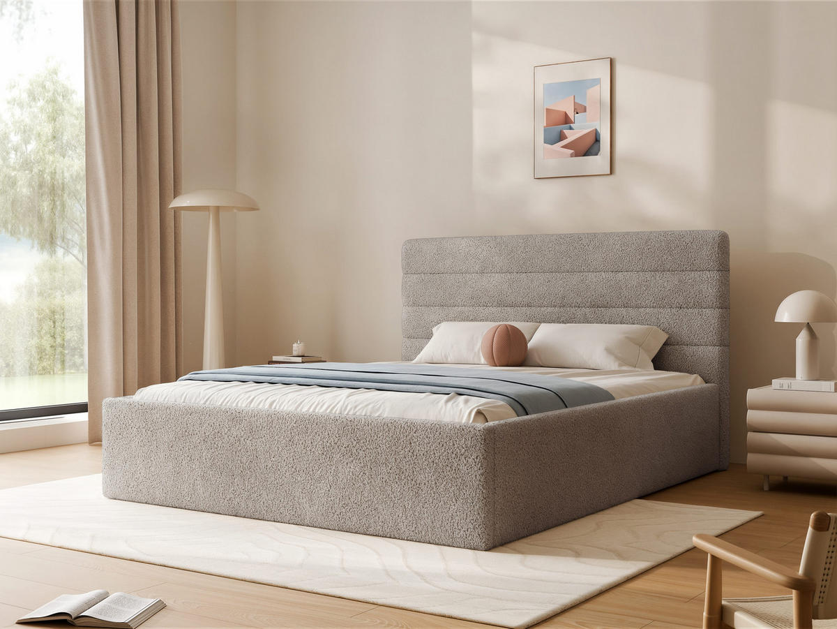 POLSTERBETT MIKO 160/200 cm Bettkasten, Grau - Grau, Holzwerkstoff/Textil (160/200cm) - Idohome