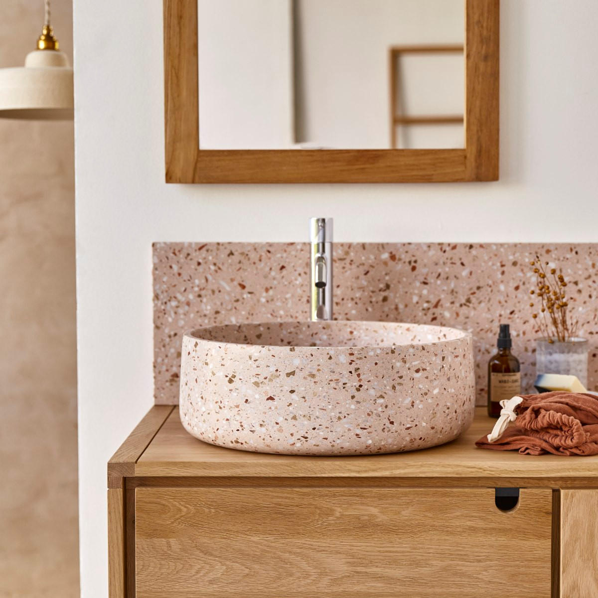 WASCHBECKEN Milos Rosa aus Premium-Terrazzo - Pink, Stein (40/14/40cm) - Tikamoon
