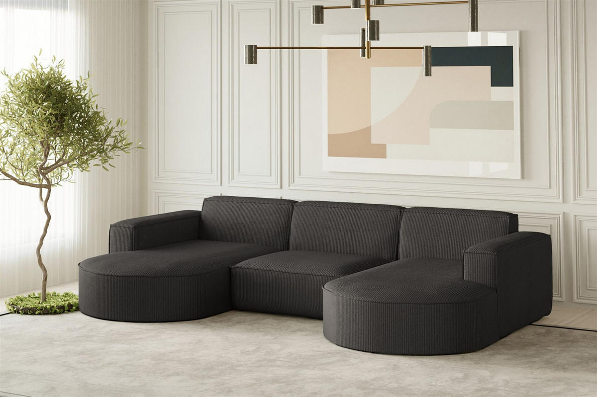 WOHNLANDSCHAFT Palma In Scala - Anthrazit, Holzwerkstoff/Textil (299/78/165cm) - Fun Möbel