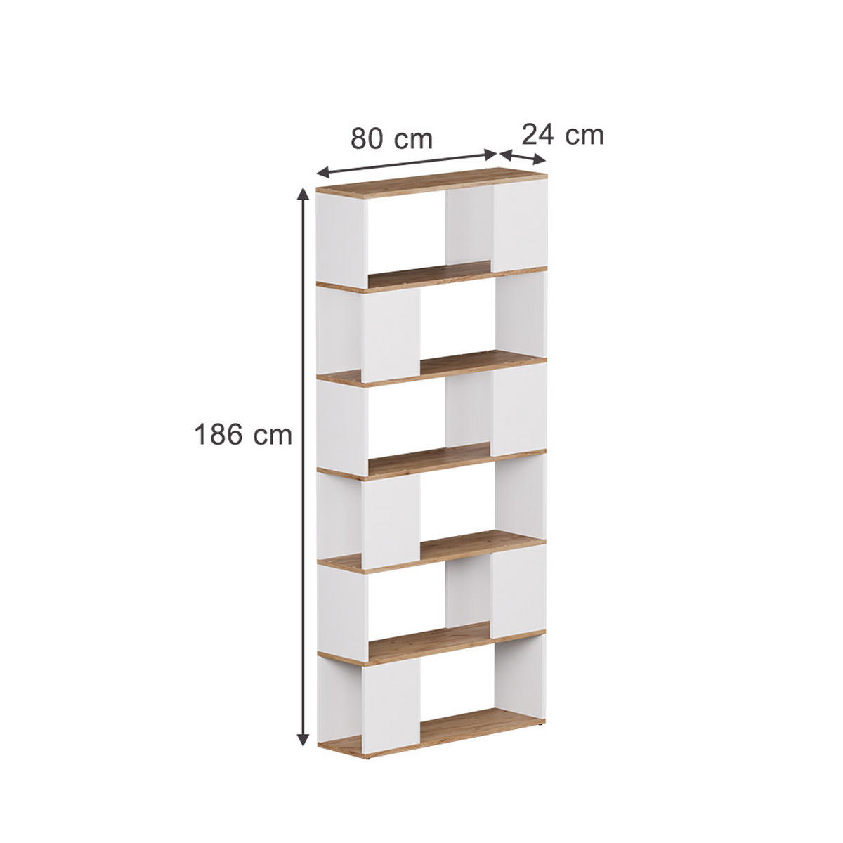 RAUMTEILER Eneos Weiß/Goldkraft Eiche 80 x 186 cm - Eiche Wotan/Weiß, Holzwerkstoff (80/186/24cm) - Vicco