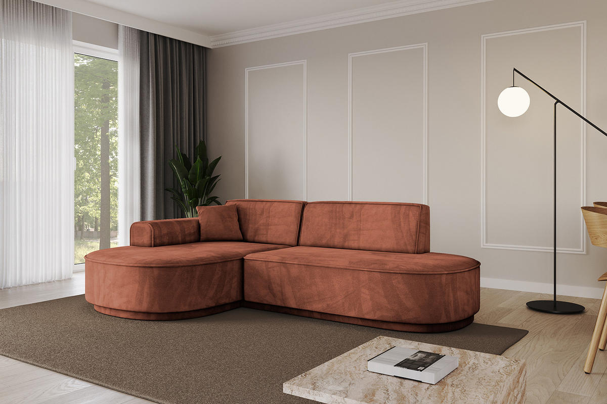 ECKSOFA Ottomane Links MARI-L1-v3 - 232x163x81 cm Koralle Velours - Koralle/Schwarz, Holzwerkstoff/Kunststoff (232/163cm) - ALTDECOR