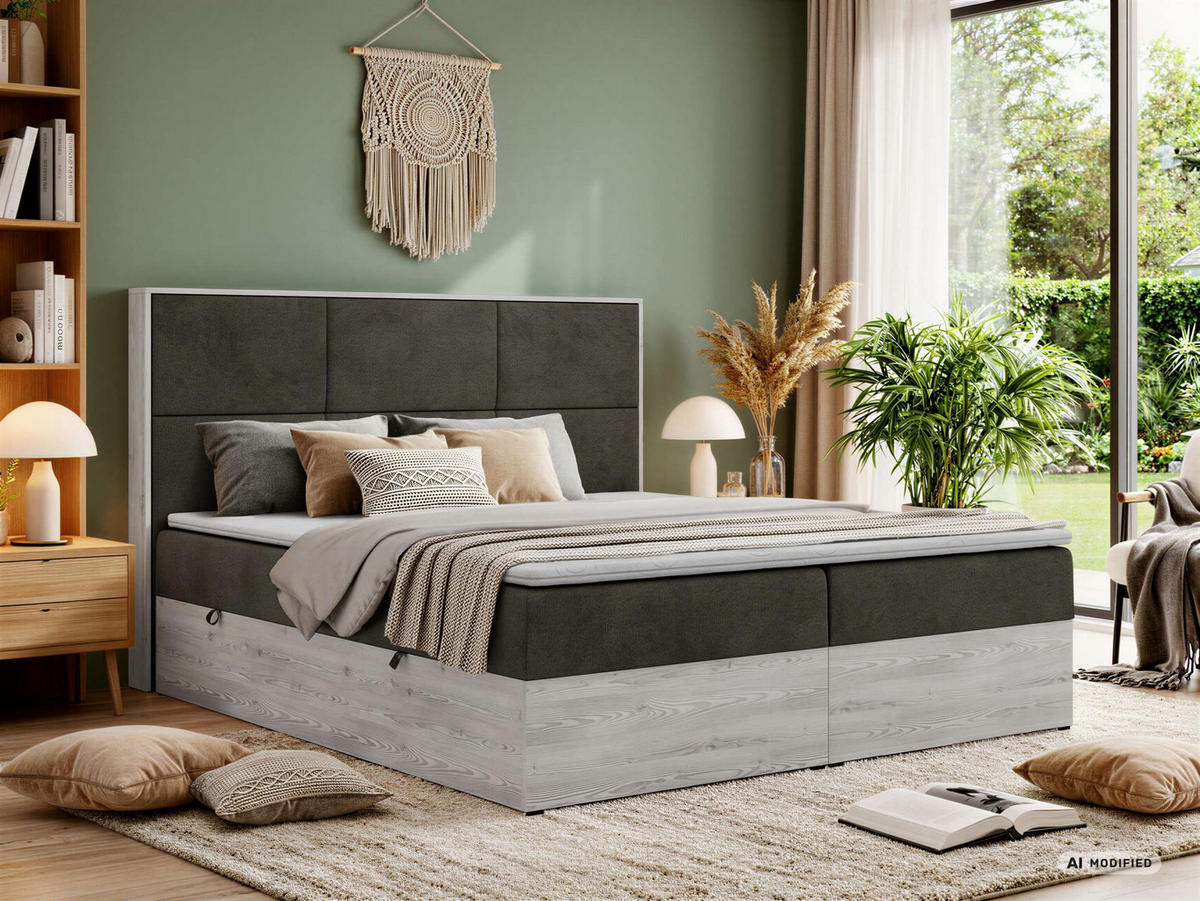 KONTINENTÁLNÍ POSTEL DELNOR 200/200 - Tmavě šedá Samet - Topper Visco - H4 - černá/tmavě šedá, textil/plast (200/200cm) - MKS
