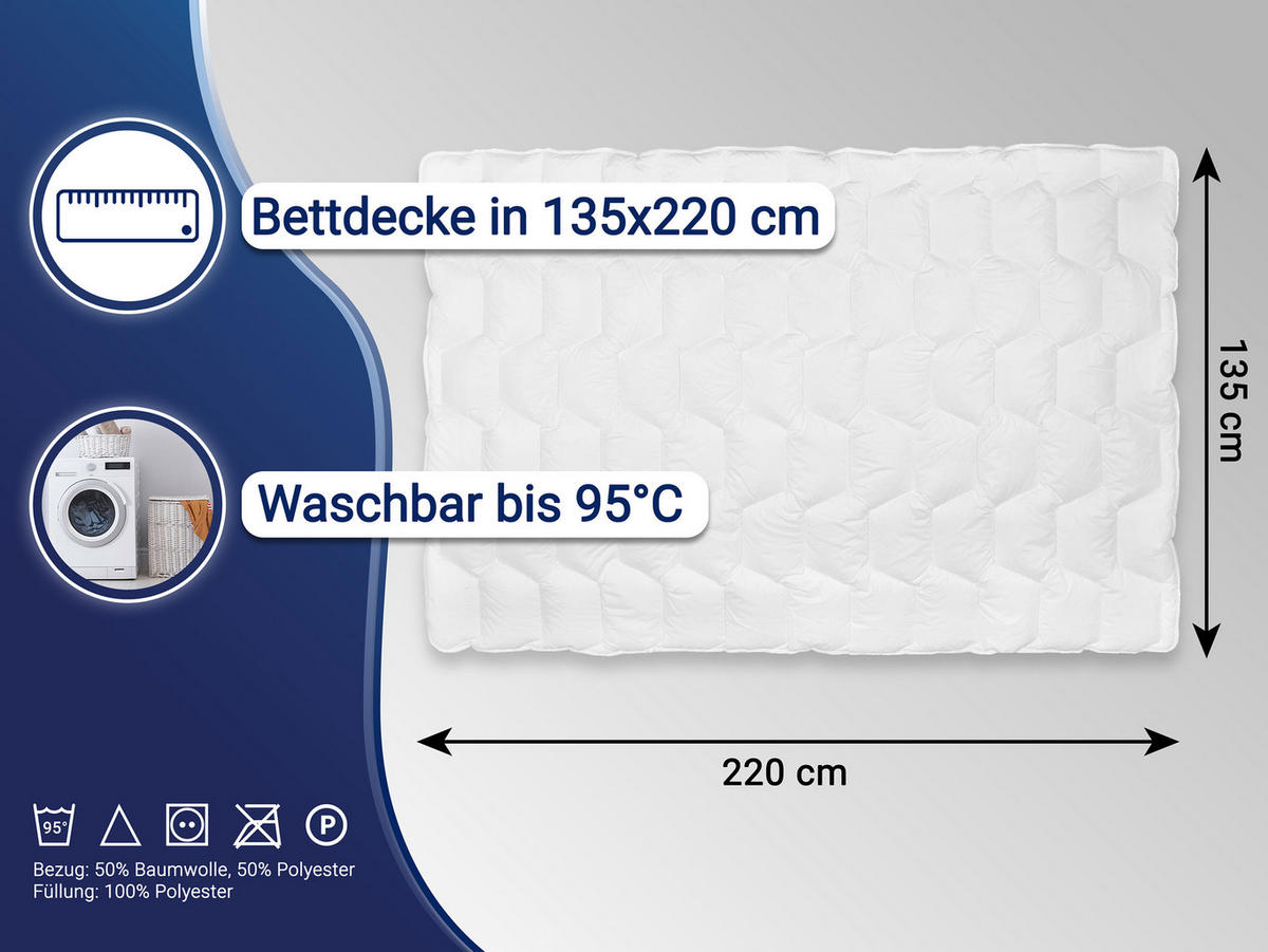 BETTDECKE, 135x220 cm, 50% Polyester, 50% Baumwolle, Weiß - Weiß, Textil (135/220cm) - Zollner