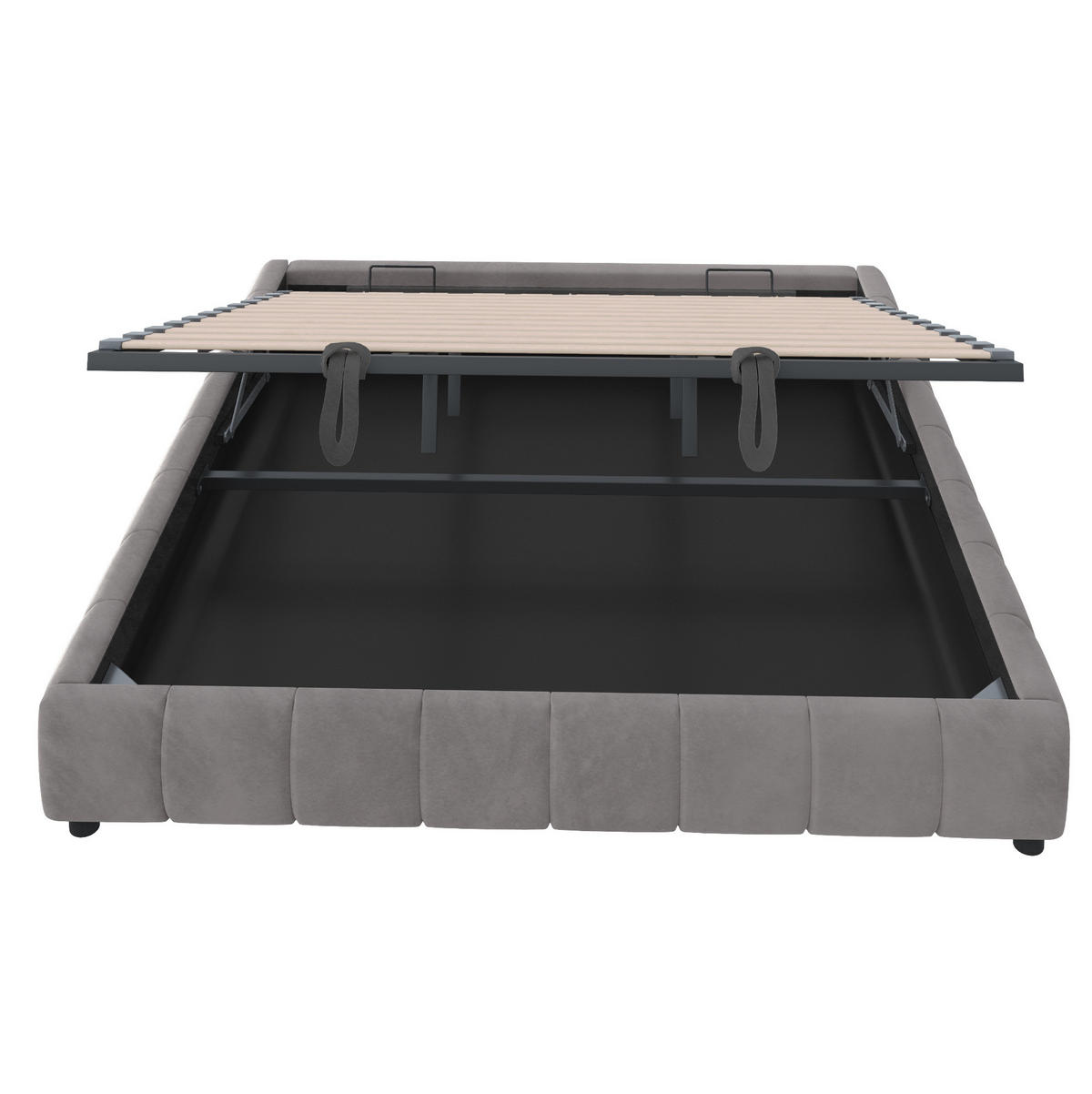 BETT ohne Kopfteil mit Stauraum und LED 180x200 cm Grau - Grau, Metall (180/200cm) - Meubliv