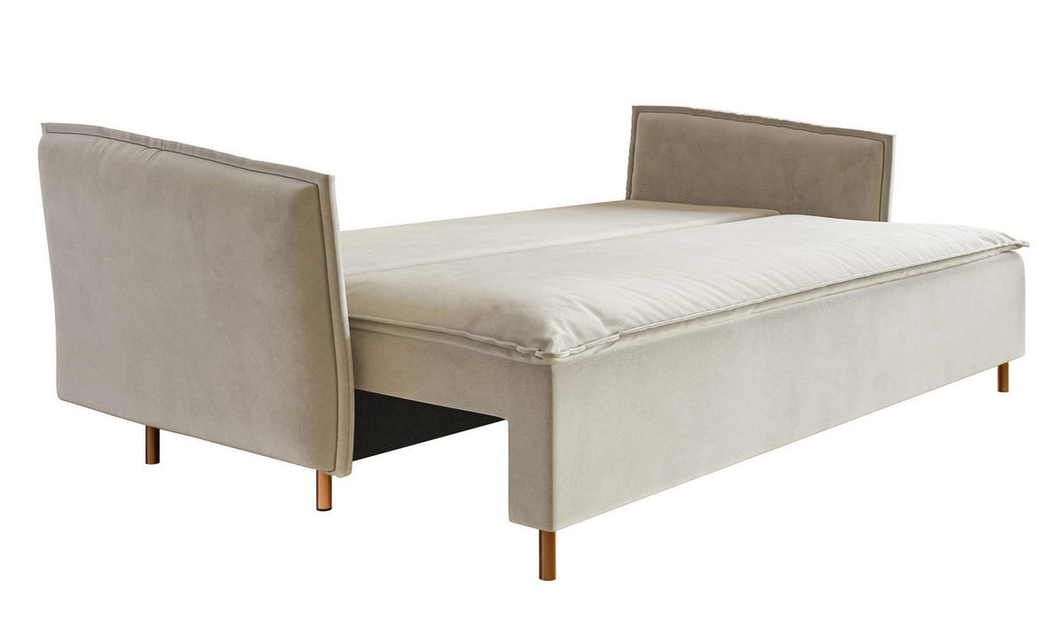 SCHLAFSOFA Ummo Graubeige Velours - Greige/Goldfarben, Textil/Metall (230/88/90cm) - Selsey