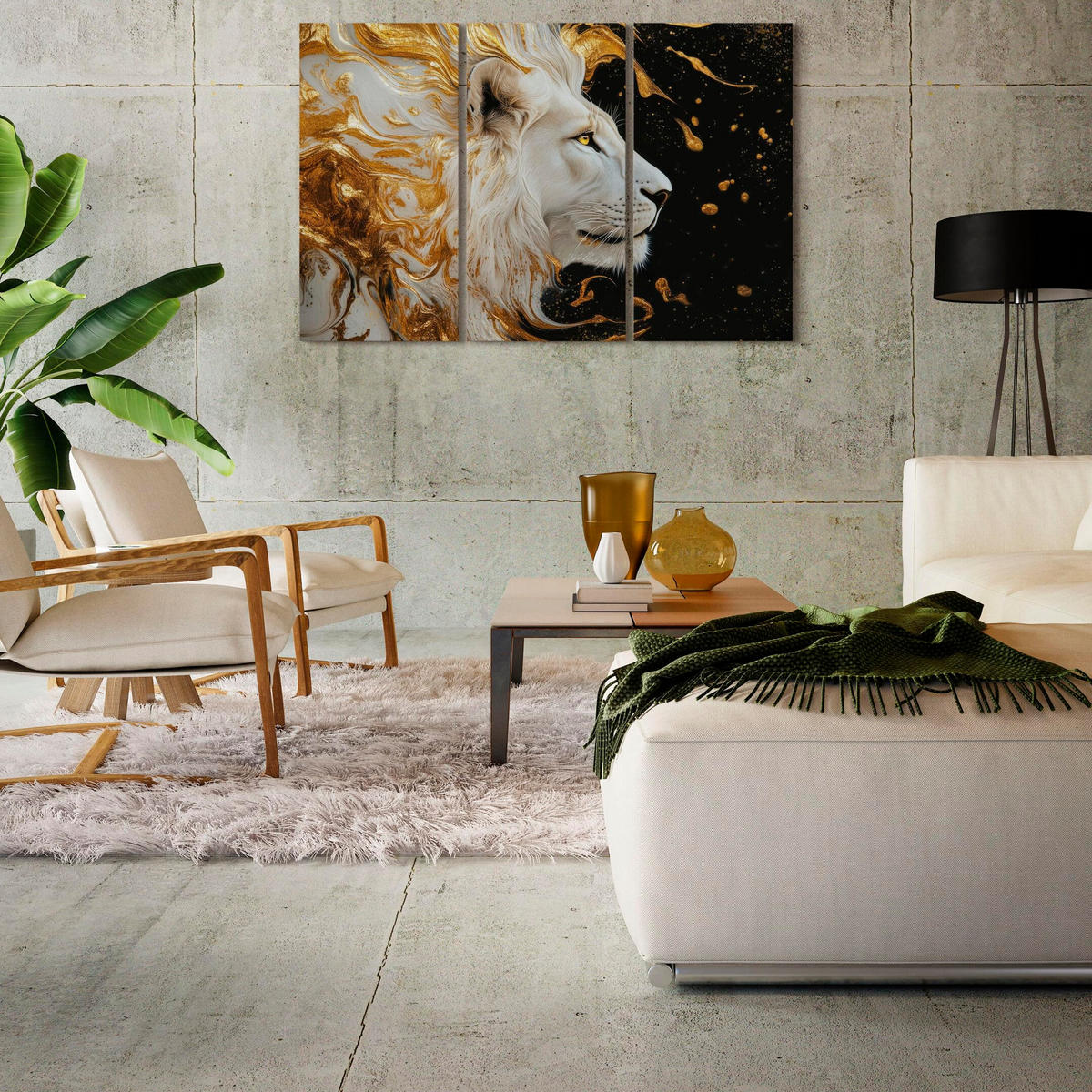 LEINWANDBILD Löwe 3-tlg. 120x80 cm - Multicolor, Holz (120/80cm) - LUMASOUL