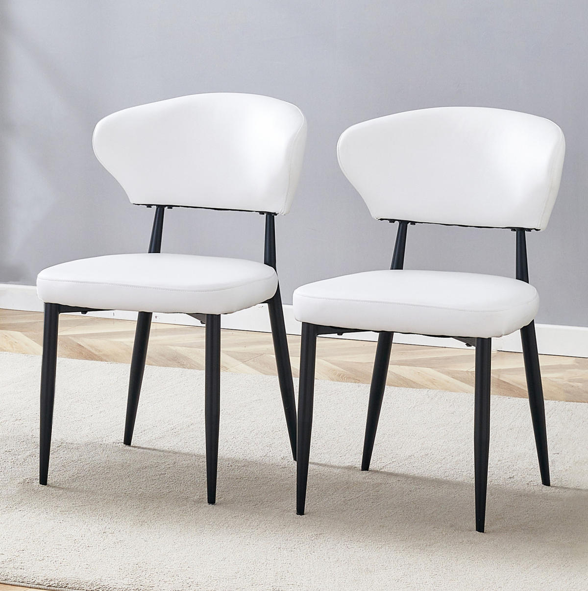 ESSZIMMERSTUHL ergonomisch 2er-Set Weiß mit schwarzen Metallbeinen - Weiß, Metall (45/80/50cm) - Meubliv