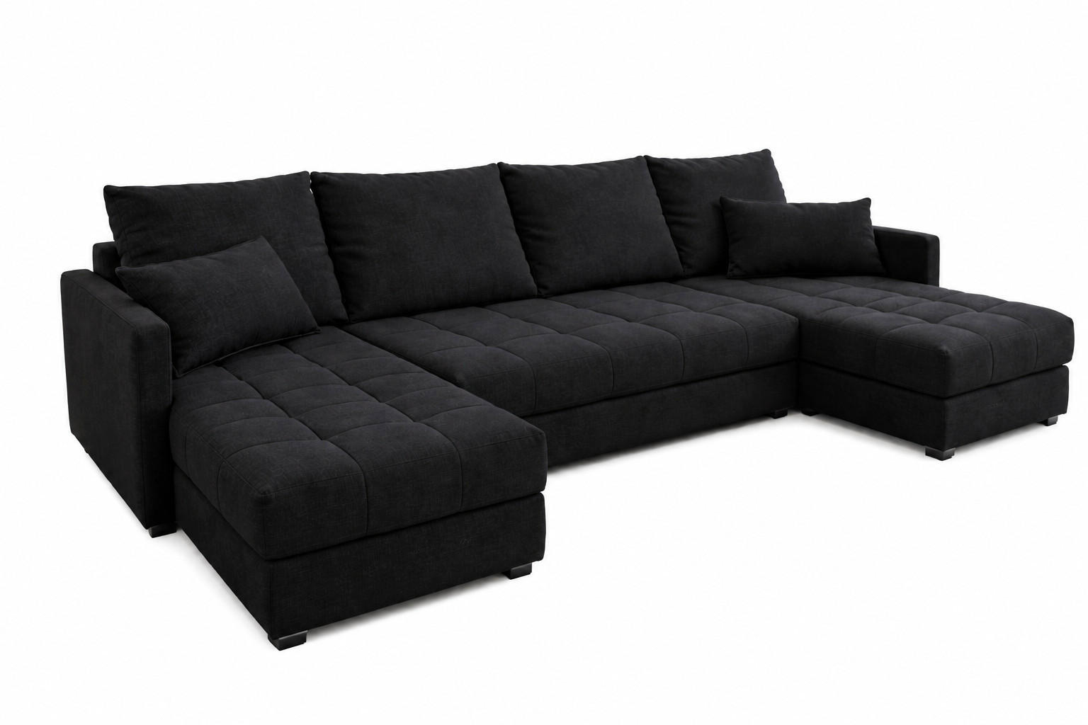 WOHNLANDSCHAFT AURELIA – Ecksofa in U-Form mit Schlaffunktion, Bettkasten & Kissen Stoff KRONOS 287 cm Schwarz - Schwarz, Kunststoff (287/140cm) - Wohnideebilder