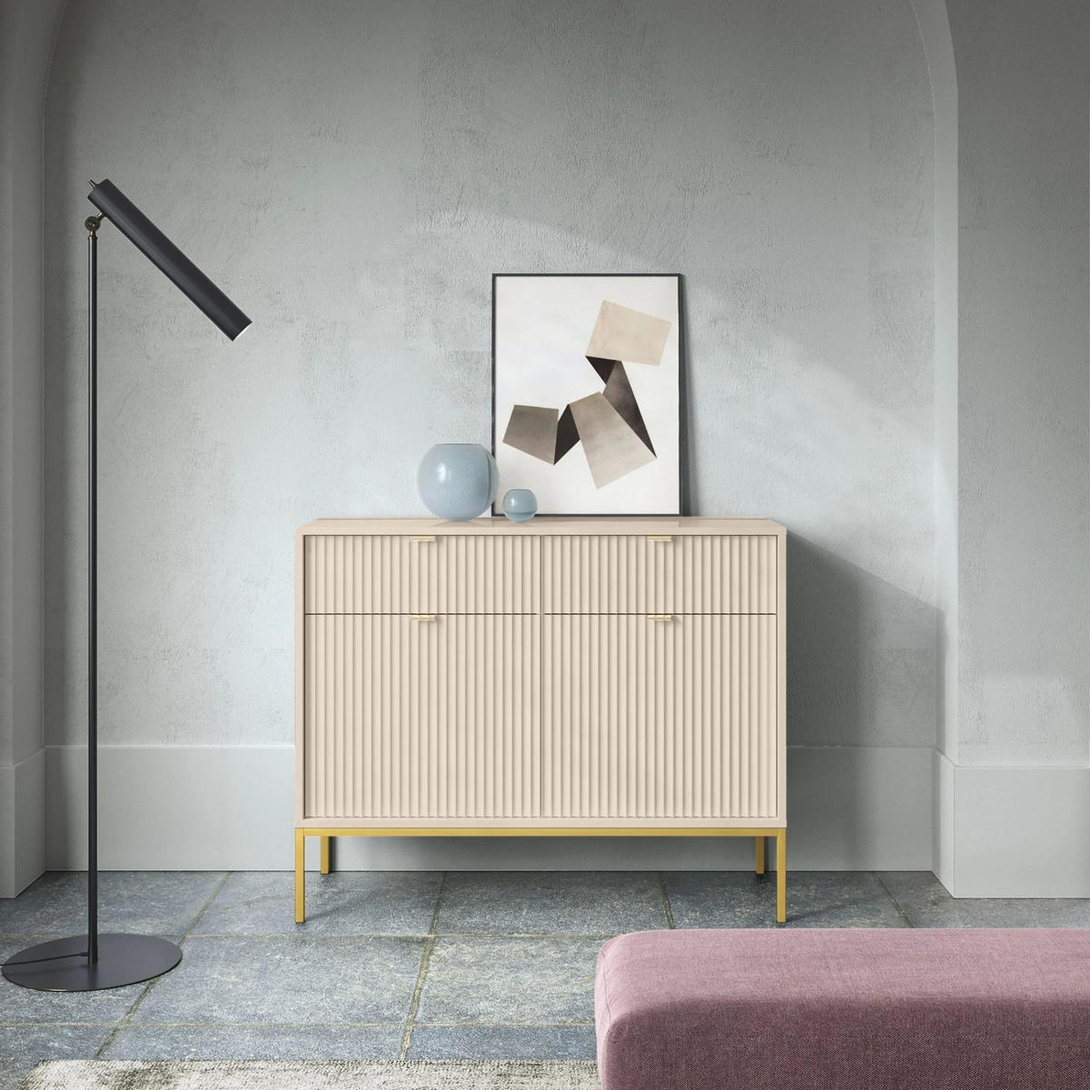 VELLORE Sideboard - Beige/Goldfarben, Holzwerkstoff/Metall (104/83/39cm) - Selsey