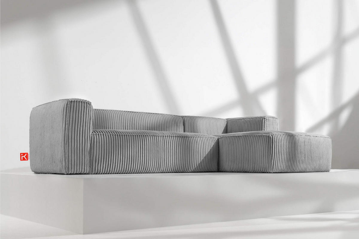 ECKSOFA-RECHTS FEROX Modern, Cord-Stoff, hellgrau - Hellgrau, Textil (305/175cm) - KONSIMO®
