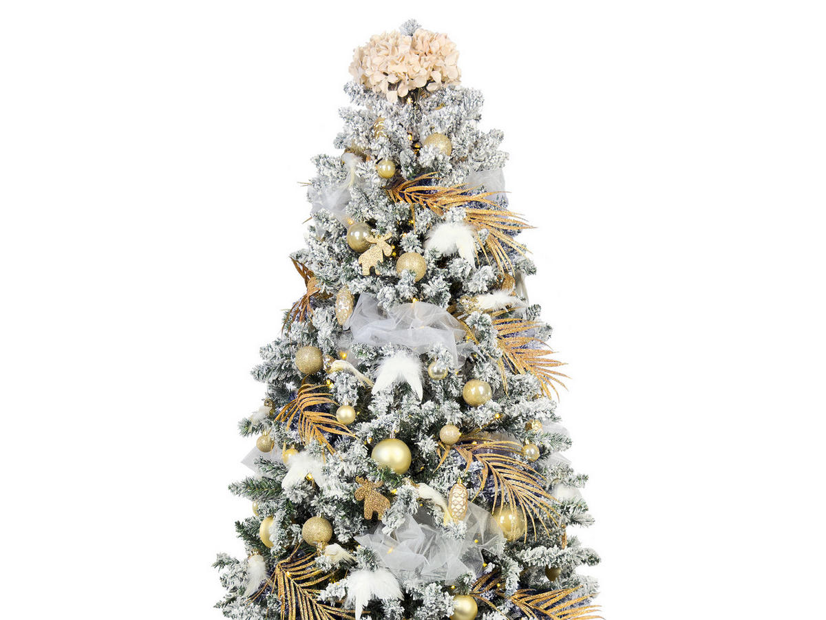 WEIHNACHTSBAUM künstlicher 240 cm, SAMTELEGANZ II, mit 203-teiligem Weihnachtsbaumschmuck, inkl. Metallständer und Aufbewahrungsbox - Champagner/Goldfarben, Kunststoff/Textil (137/240cm) - LAALU