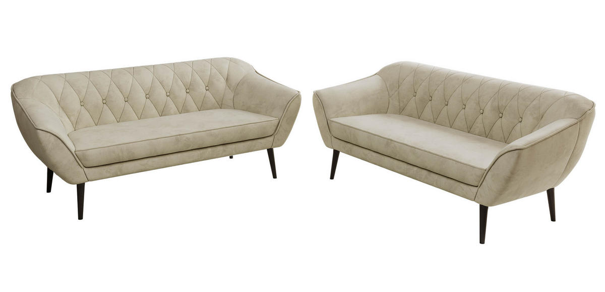 SEDACÍ SOUPRAVA 3+3 PIRS - Béžová Samet - Černé nohy - černá/béžová, kompozitní dřevo/textil (180/75/74cm) - MKS