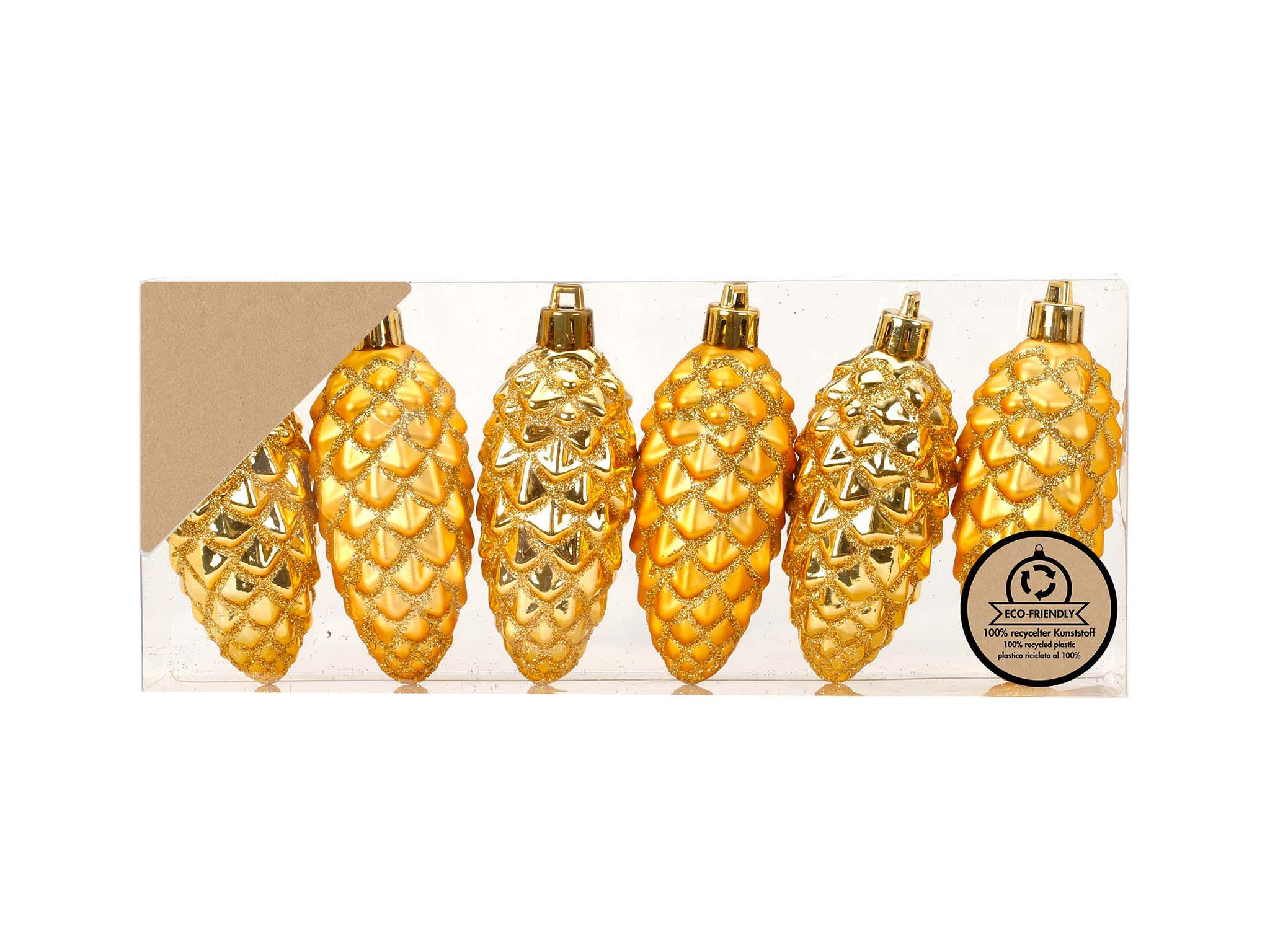 WEIHNACHTSORNAMENTE 6er-Set Ornamente Tannenzapfen gold matt / glänzend 9 cm - Goldfarben, Kunststoff (9/9/9cm) - LAALU