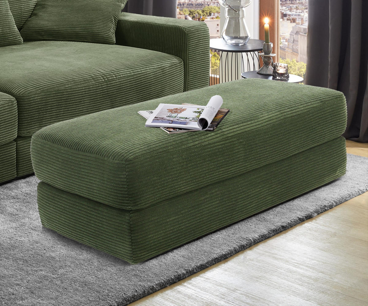 POLSTERHOCKER Federkern B124/T60/H40 cm Cord-Bezug Grün / 15256 - Schwarz/Grün, Kunststoff/Textil (124/40/60cm) - luma-home