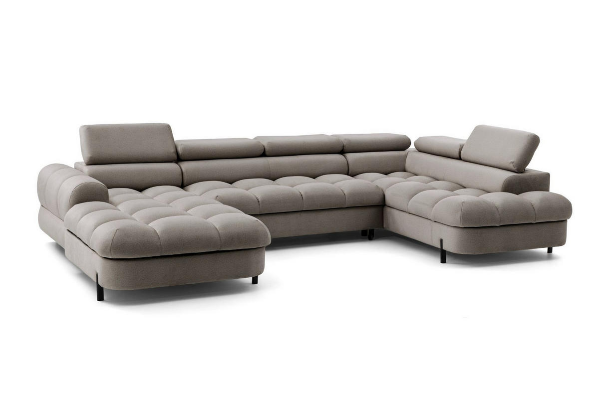 ECKSOFA U-Form BOWL U Rechts mit Schlaffunktion 125x265 Velours Beige - Beige/Schwarz, Holz/Textil (195/90/339cm) - Muffo