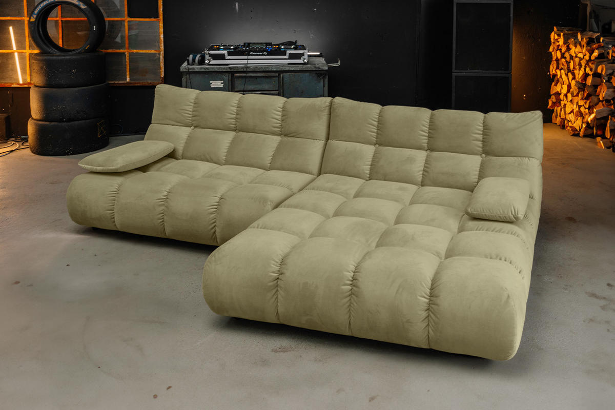 SITZGRUPPE VIVIEN 3ER SET Grün Velvet - Olivgrün/Grün, Kunststoff/Textil (359/85/510cm) - KAWOLA