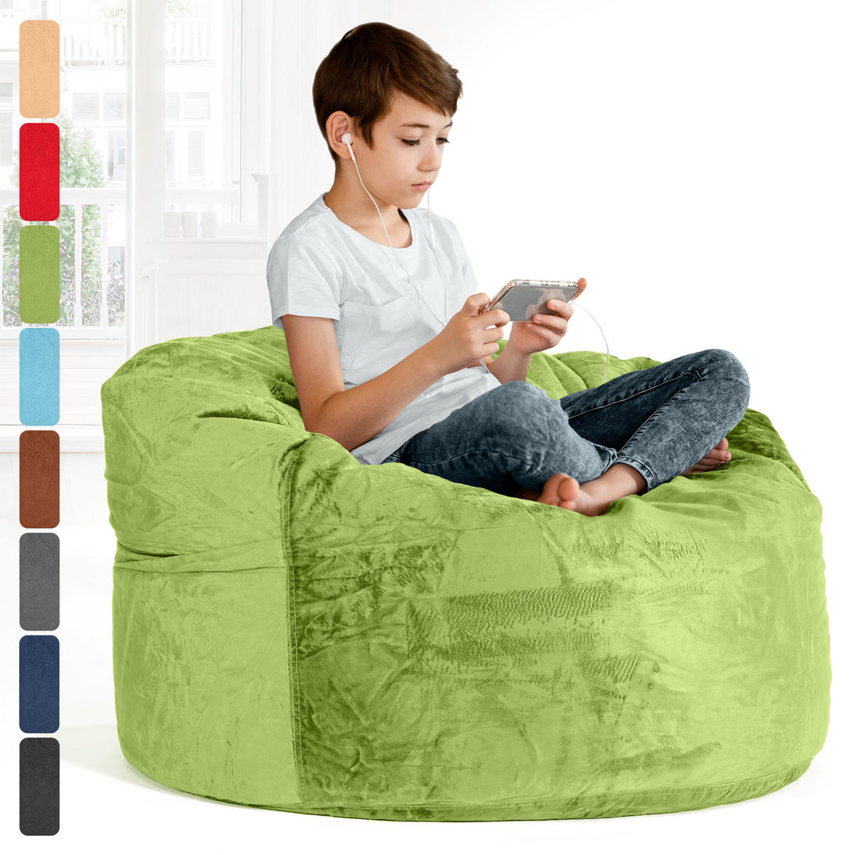 RIESEN-SITZSACK XXL JUMBO Velours 3ft - Grün, Textil (105/65/105cm) - Green Bean
