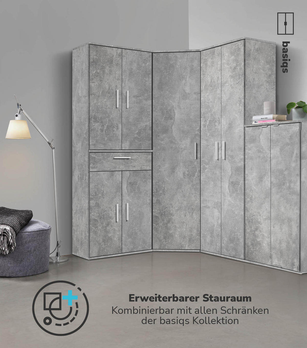 MEHRZWECKSCHRANK Der Schlanke - Hellgrau/Grau, Holzwerkstoff (60/110/34cm) - Mokebo