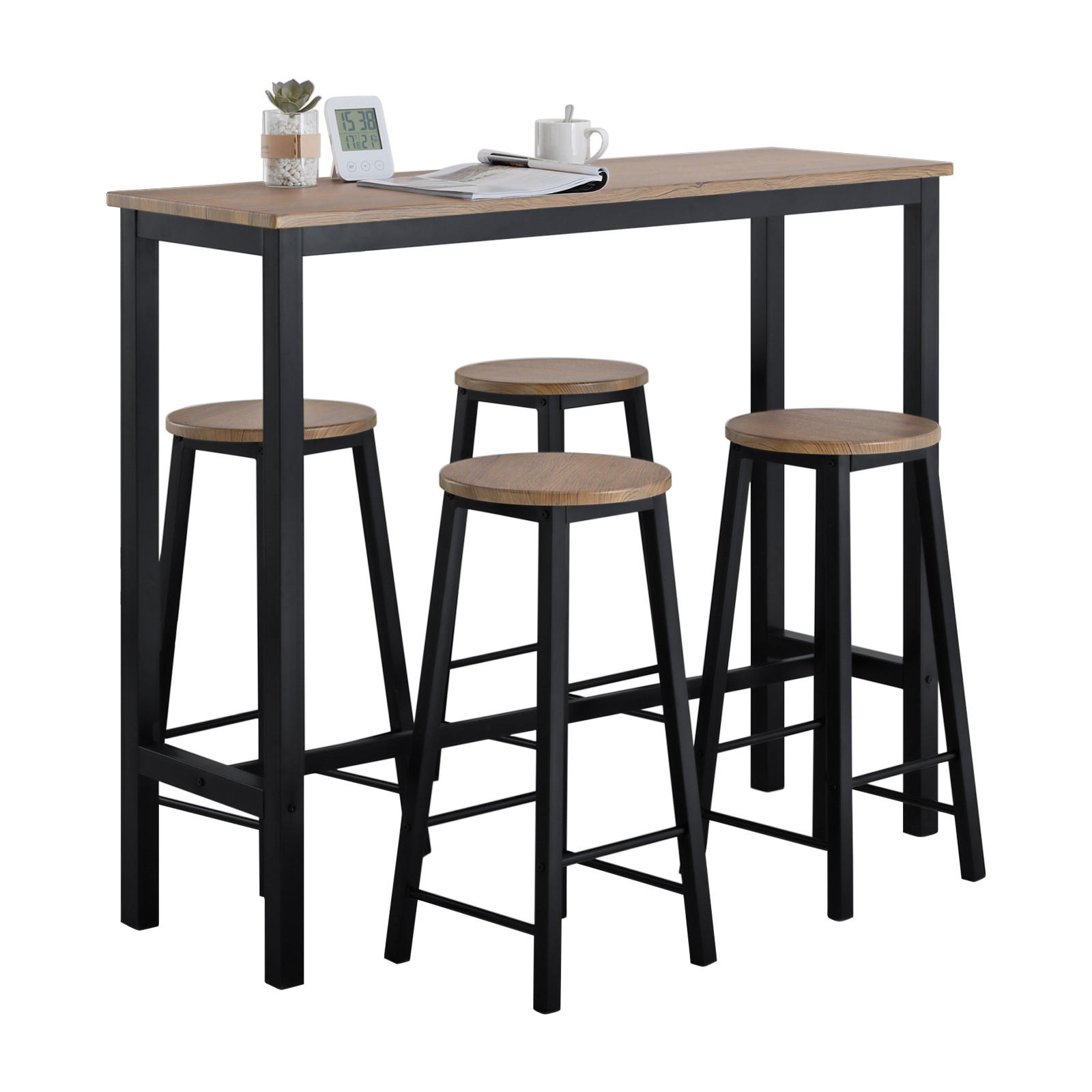 BARTISCH + 4 x BARHOCKER - Schwarz, Holzwerkstoff (120/100/40cm) - SoBuy
